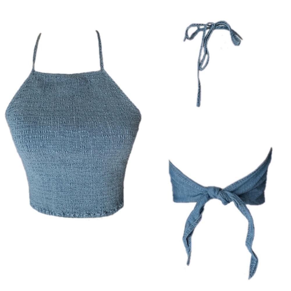 Hollister Smocked Jean Stretch Halter Crop Top
